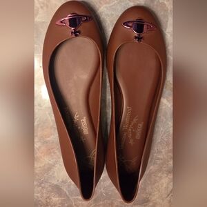 Vivienne Westwood Maroon Ballet Flats with Pink Orb Emblem